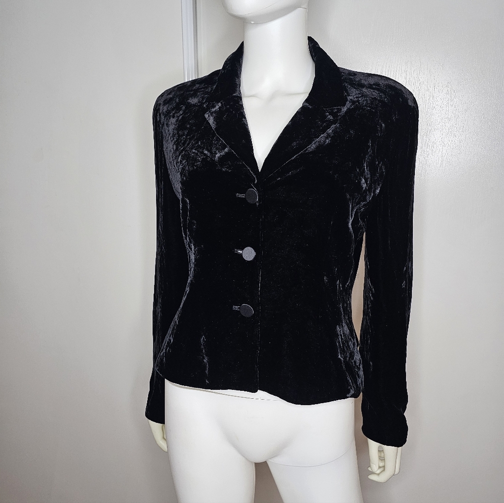 VTG Rena Rowan Petite Elegant Black Velvet Silk Women's Jacket Size 12P